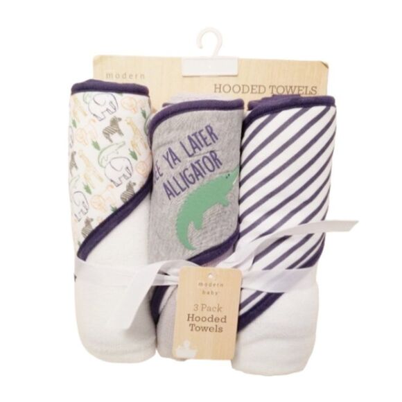 Modern Baby 3-Pack Assorted‎ Hooded Towels - Picture 1 of 4